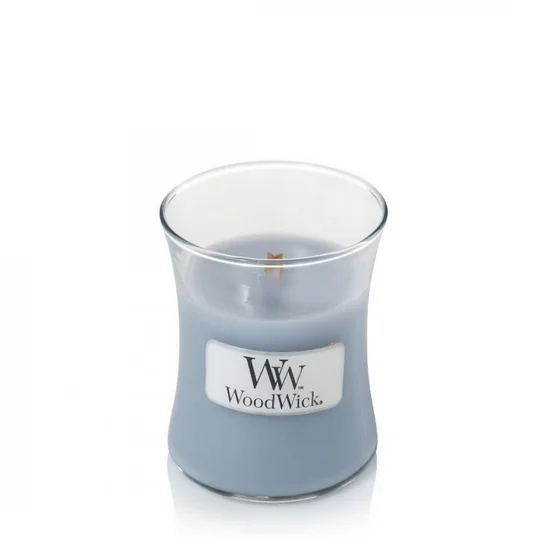 WOOD WICK - mała świeca z drewnianym knotem - Fireside - ∅ 7 x 8 cm - niebieski