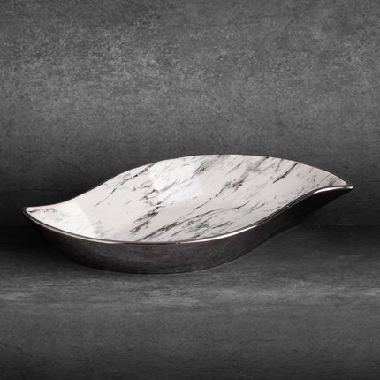 Zdjęcia - Figurka / świecznik Patera ceramiczna SANA w kształcie łódki z marmurkowym wzorem 31 x 17 x 5