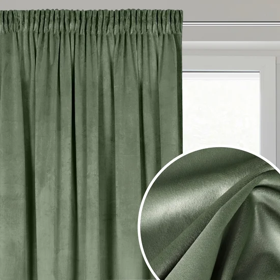 DESIGN 91 Zasłona ROSA z jednokolorowego miękkiego welwetu - 140 x 270 cm - oliwkowy