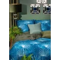 TERRA COLLECTION Komplet pościeli MONTENEGRO 3 z makosatyny bawełnianej z graficznym wzorem liści - 160 x 200 cm - ciemnoniebieski 4