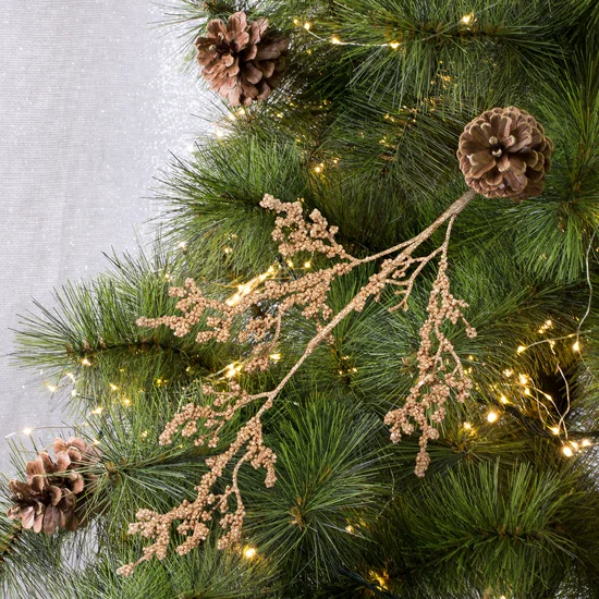 Gałązka dekoracyjna świąteczna  obsypana brokatem - 50 x 20 cm - szampański