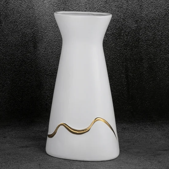 Wazon ceramiczny biało-złoty - 20 x 12 x 38 cm - biały