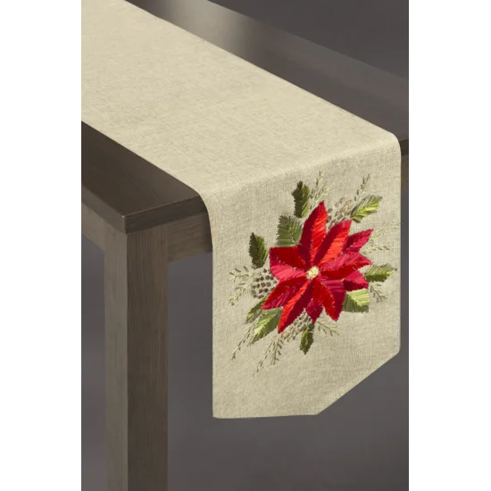 Szarfa świąteczna RICO z aplikacją z tasiemki w kształcie gwiazdy betlejemskiej - 33 x 180 cm - kremowy