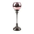 Świecznik bankietowy szklany FIBI 3 na wysmukłej metalowej  nóżce ze szklanym kloszem - ∅ 12 x 40 cm - różowy 1