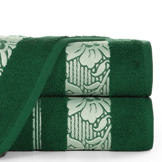 EUROFIRANY CLASSIC Ręcznik SYLWIA 1 z żakardową bordiurą tkaną w ornamentowy wzór - 50 x 90 cm - ciemnozielony