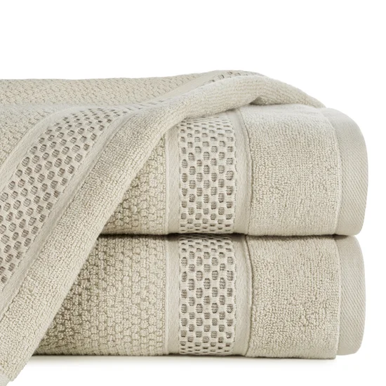 Ręcznik DANNY bawełniany o ryżowej strukturze podkreślony żakardową bordiurą o wypukłym wzorze - 30 x 50 cm - beżowy