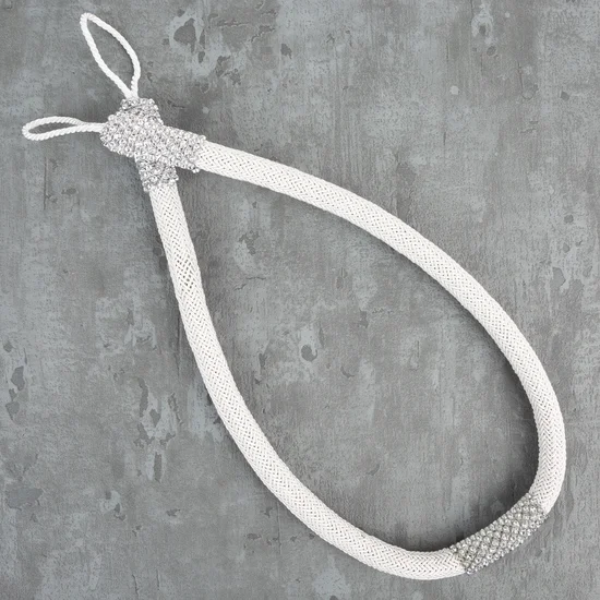Dekoracyjny sznur do upięć ze zdobieniem z kryształków - 87 cm - biały