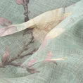 Dekoracja okienna LUNA z etaminy w stylu eko z motywem magnolii, półprzeźroczysta - 140 x 250 cm - miętowy 11