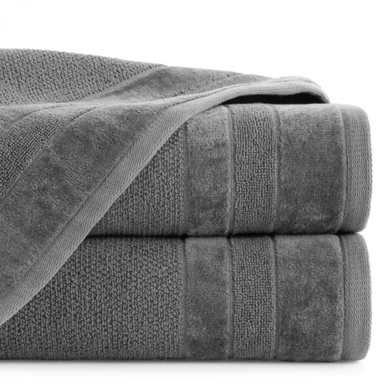 Ręcznik z drobną fakturą i miękką welwetową bordiurą - 70 x 140 cm - grafitowy