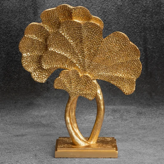Liście miłorzębu figurka dekoracyjna złota - 25 x 12 x 33 cm - złoty