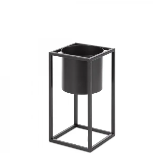 Metalowa osłonka na donicę na stojaku - 15 x 15 x 30 cm - czarny