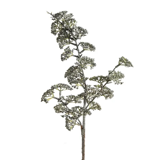 GAŁĄZKA OZDOBNA Z DROBNYMI KWIATOSTANAMI, kwiat sztuczny dekoracyjny - dł. 68 cm dł. z kwiatami 38 cm śr. 5 cm - szary