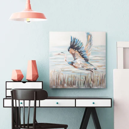 Obraz HERON 1 ręcznie malowany na płótnie obraz z czaplą Obraz HERON 1 ręcznie malowany na płótnie obraz z czaplą - 80 x 80 cm
