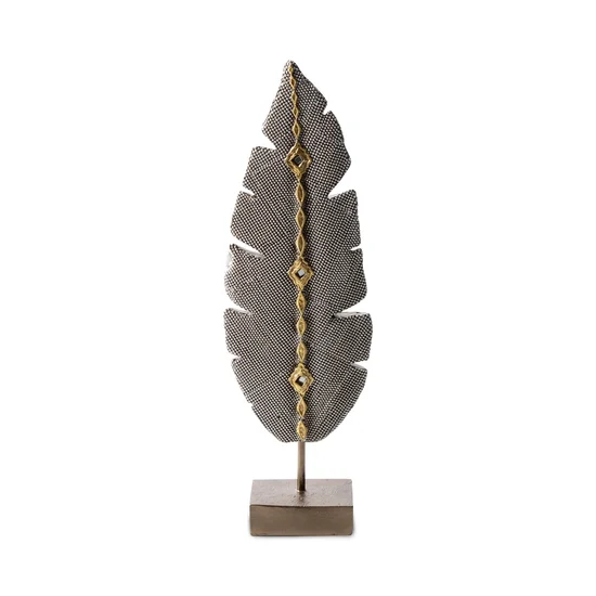 Egzotyczny liść figurka ceramiczna srebrno-złota - 11 x 5 x 35 cm - srebrny