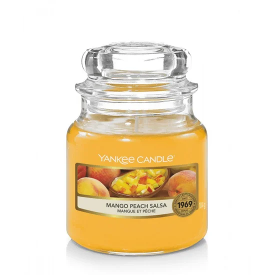 YANKEE CANDLE - Mała świeca zapachowa w słoiku - Mango Peach Salsa - ∅ 6 x 9 cm - pomarańczowy