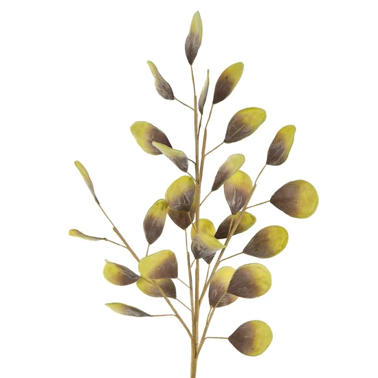 GAŁĄZKA OZDOBNA z listkami, kwiat sztuczny dekoracyjny z pianki - dł.104cm dł.liść 48cm/8cm - żółty