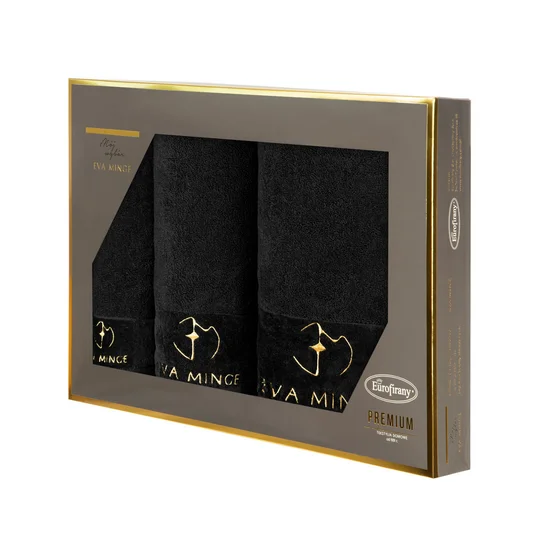 EVA MINGE Komplet ręczników GAJA w eleganckim opakowaniu, idealne na prezent - 46 x 36 x 7 cm - czarny