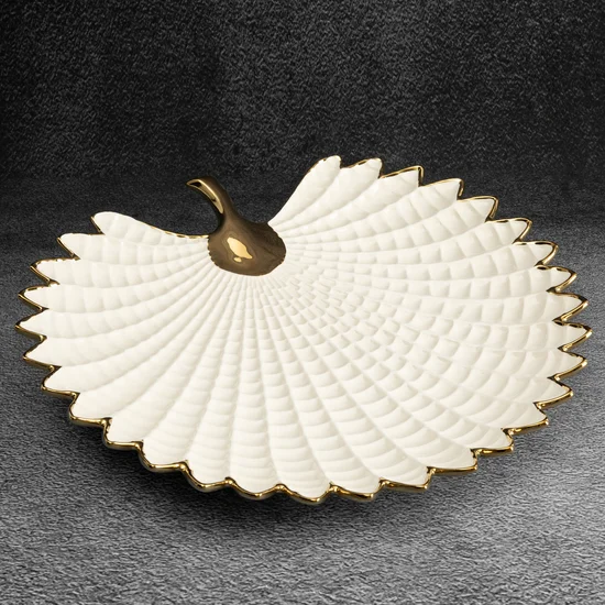 Patera ceramiczna HIRAL  w formie liścia - 40 x 38 x 5 cm - kremowy