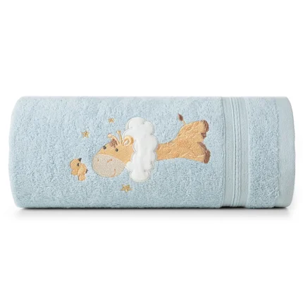 Ręcznik kąpielowy 50x90 cm bawełniany kolor niebieski z aplikacja z żyrafą 450 g/m2 BABY 41 Ręcznik kąpielowy 50x90 cm bawełniany kolor niebieski z aplikacja z żyrafą 450 g/m2 BABY 41 - 50 x 90 cm