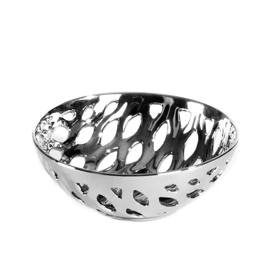 Ażurowa misa ceramiczna AFRA srebrna - ∅ 31 x 10 cm - srebrny