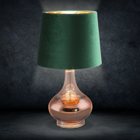 Lampa stołowa NATHALIE na szklanej podstawie z efektem ombre z welwetowym abażurem - ∅ 33 x 58 cm - ciemnozielony