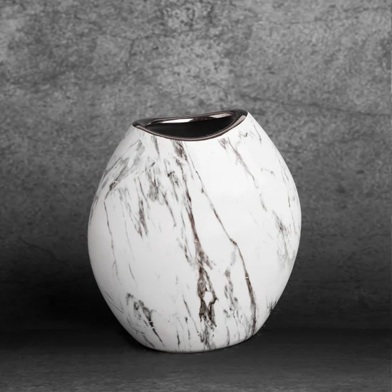 Wazon ceramiczny SANA  z marmurkowym wzorem - 14 x 7 x 16 cm - biały