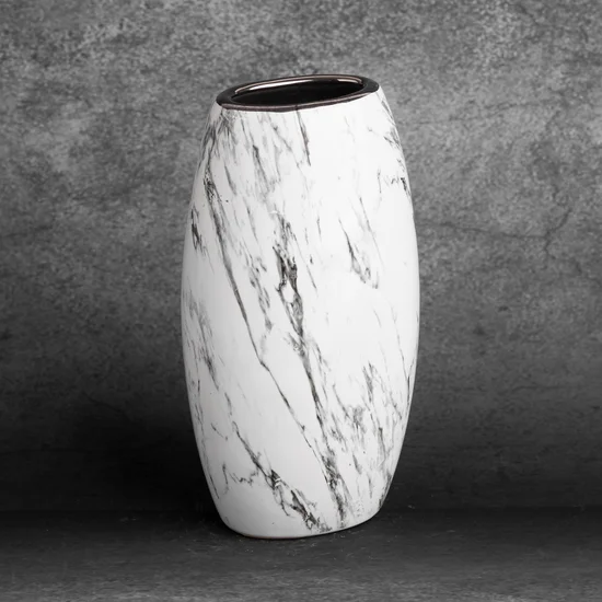 Wazon ceramiczny SANA  z marmurkowym wzorem - 13 x 9 x 25 cm - biały
