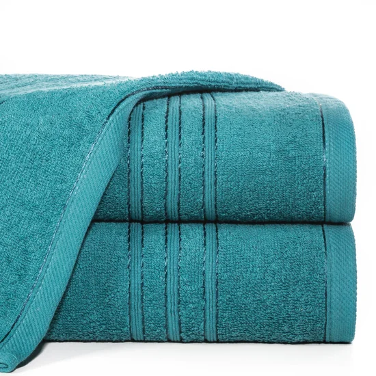 Ręcznik klasyczny z bordiurą podkreśloną delikatnymi paskami - 50 x 90 cm - turkusowy