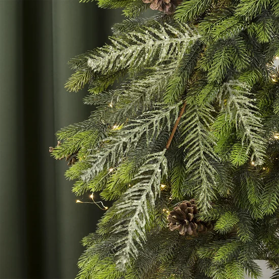 Zimowa gałązka iglasta zdobiona brokatem - 29 cm - zielony