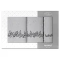 Zestaw upominkowy  CLAVIA 3 szt ręczników z haftem z motywem kwiatowym w kartonowym opakowaniu na prezent - 56 x 36 x 7 cm - srebrny 2
