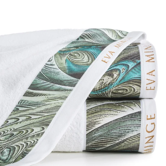 EWA MINGE Ręcznik ALES z bordiurą zdobioną designerskim nadrukiem - 50 x 90 cm - biały
