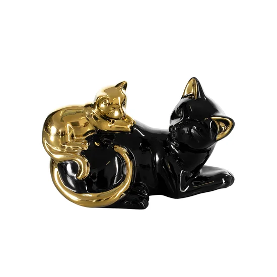 Kotki - figurka ceramiczna czarno-złota - 20 x 10 x 12 cm - czarny