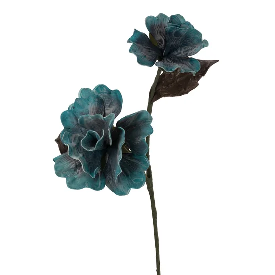 SZTUCZNY KWIAT dekoracyjny z plastycznej pianki foamiran - dł.62 cm kwiat dł. 28 cm śr.12 cm/15 cm - turkusowy