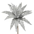 Świąteczny kwiat dekoracyjny z dwóch rodzajów błyszczących tkanin - 32 cm - srebrny 2