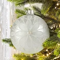 Bombka szklana biała ręcznie zdobiona brokatem i perełkami - ∅ 8 cm - biały 1