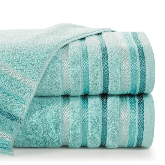 Ręcznik  z kolorowymi paskami w formie jodełki - 70 x 140 cm - turkusowy