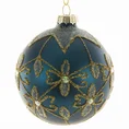 Szklana bombka ręcznie zdobiona brokatowym wzorem i kryształkami - ∅ 8 cm - niebieski 2