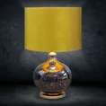 Lampa stołowa KATIE na szklanej podstawie z przecieranego szkła czarno-złota z welwetowym złotym abażurem - ∅ 40 x 62 cm - musztardowy 1