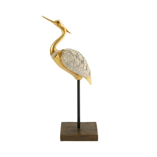 Figurka dekoracyjna czapla zdobiona srebrno-złota - 15 x 7 x 34 cm - złoty