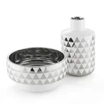 Wazon ceramiczny z geometrycznym biało-srebrnym wzorem - ∅ 15 x 25 cm - biały/srebrny 2