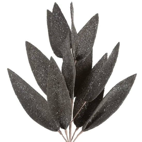 LIŚCIE OZDOBNE, kwiat sztuczny dekoracyjny z pianki obsypany brokatem - 85 cm - czarny