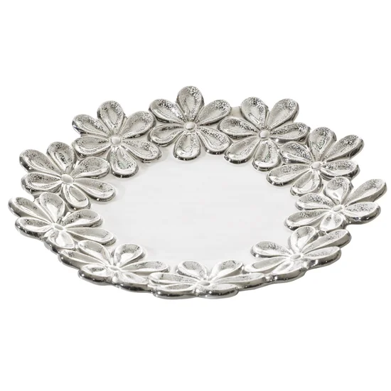 Patera ceramiczna zdobiona srebrnym motywem kwiatowym - ∅ 37 x 5 cm - biały