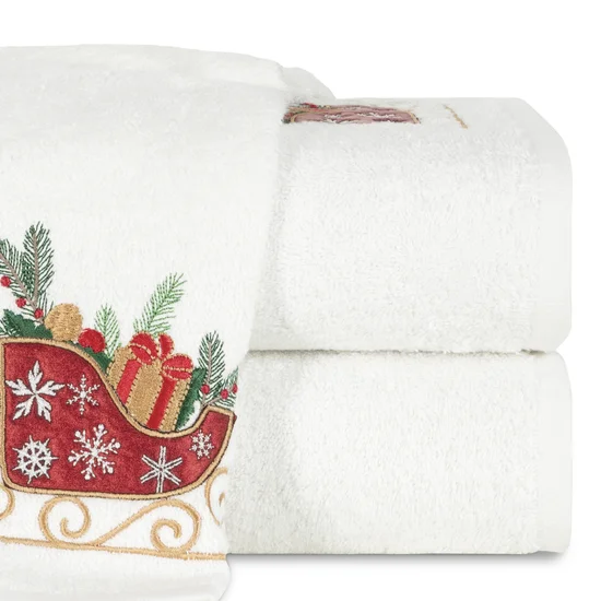 Ręcznik świąteczny SANTA 24 bawełniany z haftem z saneczkami - 70 x 140 cm - biały