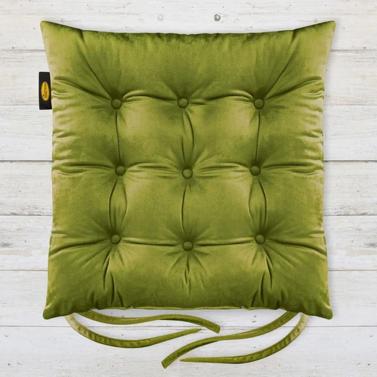 Dwustronna welwetowa poduszka siedziskowa na krzesło z dziewięcioma pikowaniami, gramatura 260 g/m2 - 40 x 40 x 6 cm - oliwkowy