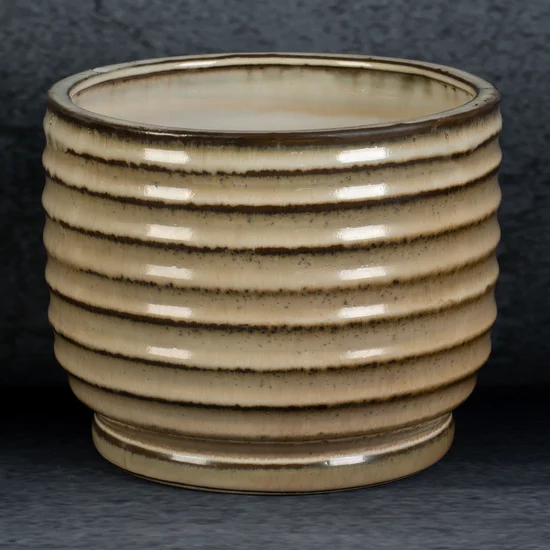 Osłonka ceramiczna BENA z poziomymi prążkami - ∅ 19 x 15 cm - jasnobrązowy
