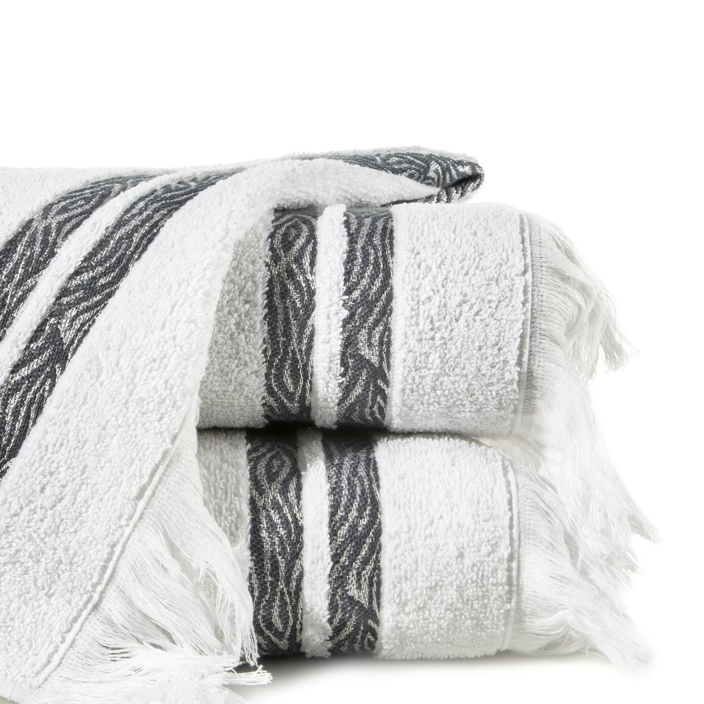 Ręcznik z frędzlami i żakardową bordiurą z błyszczącą nicią
