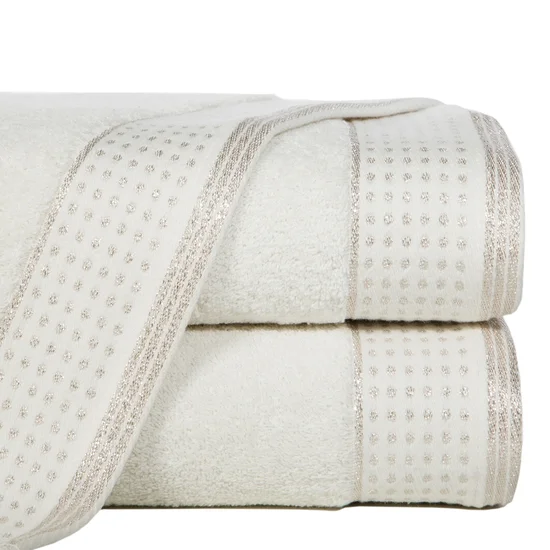 Ręcznik z bordiurą podkreśloną groszkami z błyszczącą lureksową nicią - 70 x 140 cm - kremowy