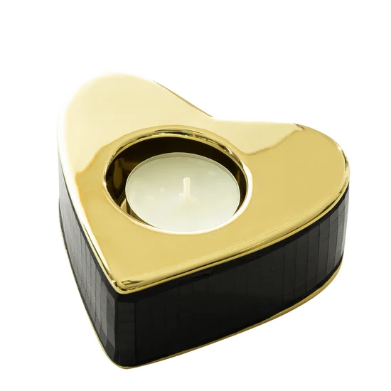 Ceramiczny świecznik dekoracyjny w kształcie serca - 10 x 10 x 4 cm - czarny