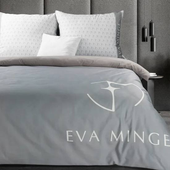 EVA MINGE Komplet pościeli SILK z najwyższej jakości makosatyny bawełnianej z nadrukiem logo - 160 x 200 cm - srebrny