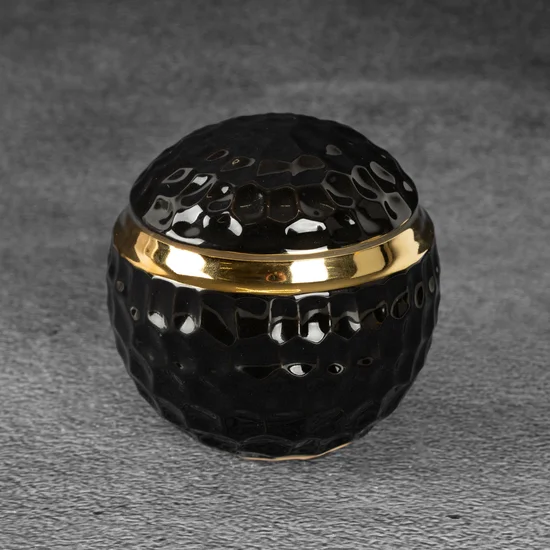 Kula dekoracyjny ETNA 2 z wytłaczanym worem i złotymi akcentami - ∅ 10 x 10 cm - czarny